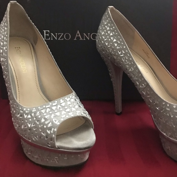 Enzo Angiolini Beige Rhinestone Platform Heels - Picture 4 of 6